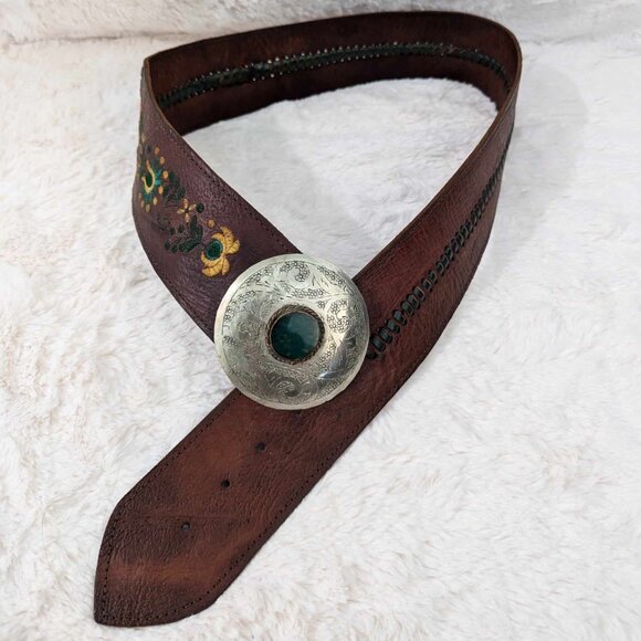 Detailed Stitching Genuine Leather Belt with Silver Belt Buckle made in Mexico main image 8